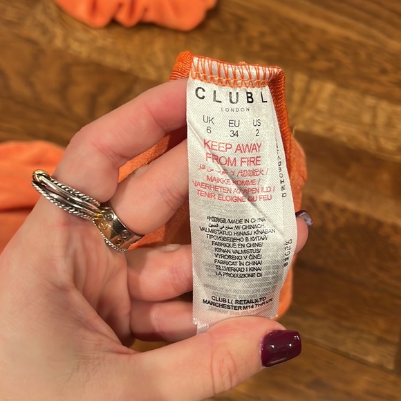 NWT Club L London Restless Heart | Orange Plunge Neck Ruched Detail Maxi Dress - Picture 7 of 8